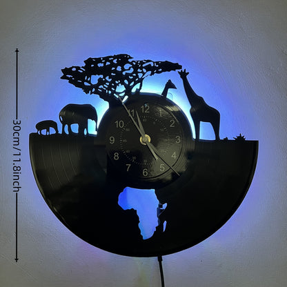 Vinyl LED Lights Wall Clock, Home Decoration, Office Decoration, Hotel Decoration, Halloween Decoration, Christmas Gifts, Birthday Gifts, African Animal Theme Super Magic Mood Wall Clock, Stylish Wall Clock, Wall Clock Acryli
