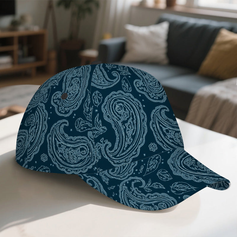 1pc Teal Paisley Swirl Art Print Classic Baseball Cap - Adjustable, Lightweight, Stylish Duckbill Hat for Men, Perfect for Sports & Casual Attire, Everyday Headwear | Funky Style Cap | Lightweight Hat