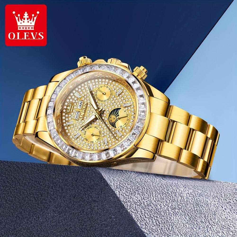 OLEVS Men's Automatic Mechanical Business Watch - Stainless Steel Luminous Golden-Tone Dial with Accents, Date & Day Display, Luxury Dress Watch for Formal Events & Professional Settings, Automatic Mechanical Watch, Formal Ti