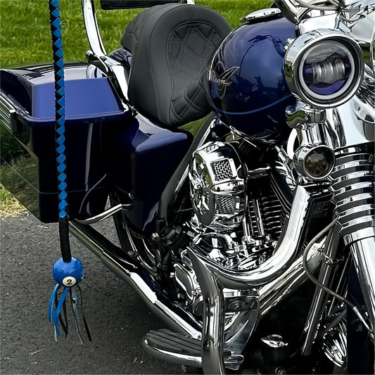 [17 Colors Biker Whip] 17 Colors Motorcycle Get Back Whip | 42in Long Fringed PU Leather Biker Whip with Pool Ball & Lucky Number, Handlebar Motorcycle Accessories for Men And Women Bikers