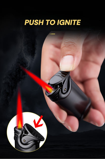 Retro Windproof Lighter - Heavy-Duty Metal Construction, Windproof & High Quality, Push Ignition with Flame Adjustment, Compact Portable Refillable Lighter for Camping, BBQ, Fireplace, Candle - Ideal Gift for Men, Boyfriend