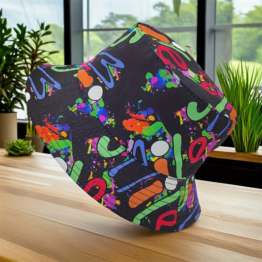 Bucket Hat - Unisex - Graffiti Print - Reversible Closure - Hand Washable - 100% Polyester Lightweight Fabric - Tie-Dye Pattern - Handmade Printing - All-Season Outdoor Fashion Accessory - For New Year Celebration