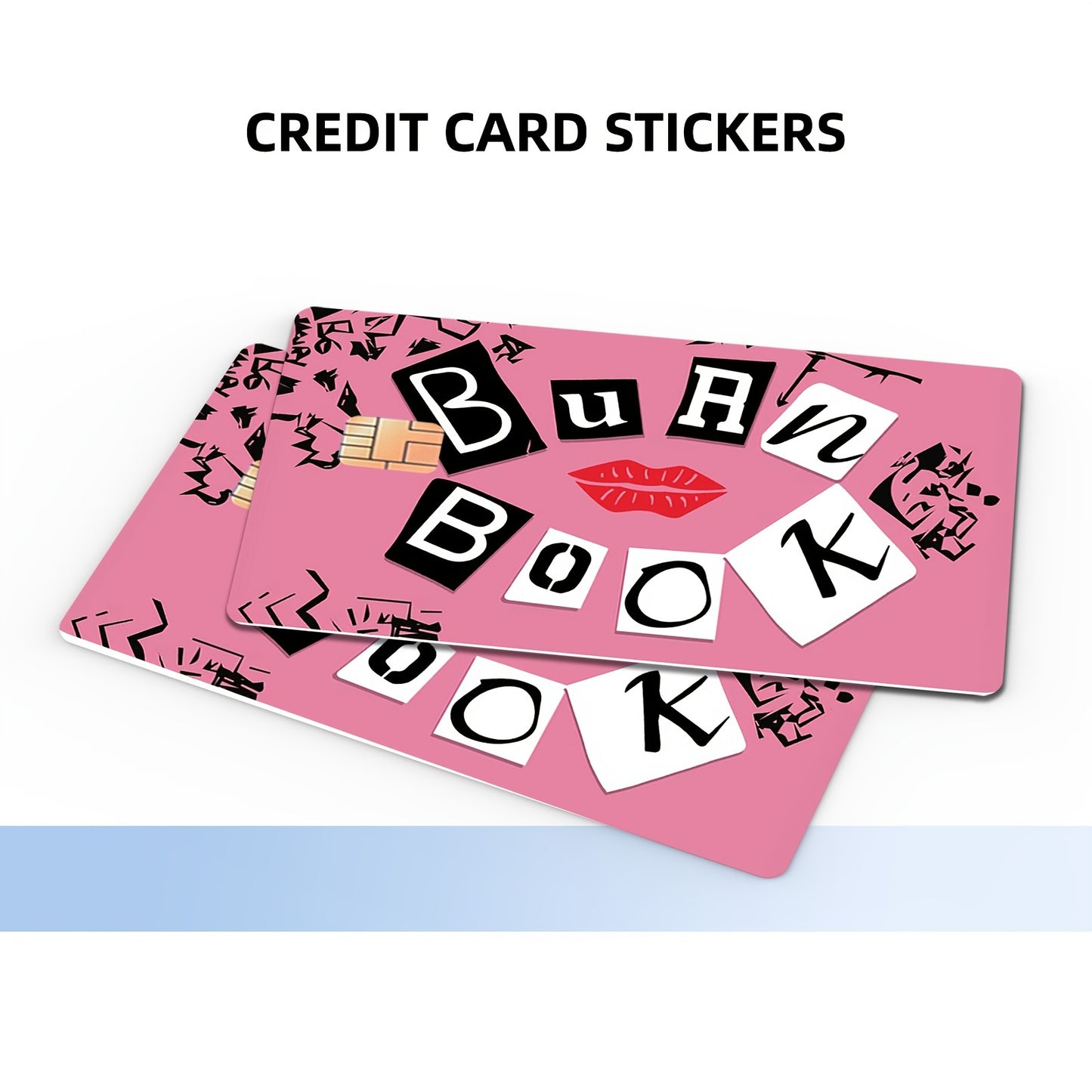 4-Pack Cute Color Block PVC Credit Card Skins - Pink & Design with "Burn Book" Text, Anti-Scratch & Waterproof Vinyl Stickers for Debit, Transit