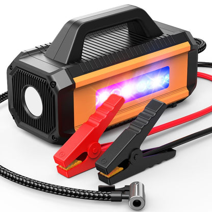 2 in 1 Car Jump Starter with Air Compror Air Iator Battery Charge Jumper Booster Power Bank Jumper Box Blue Red Emergency Alarm Flashlight