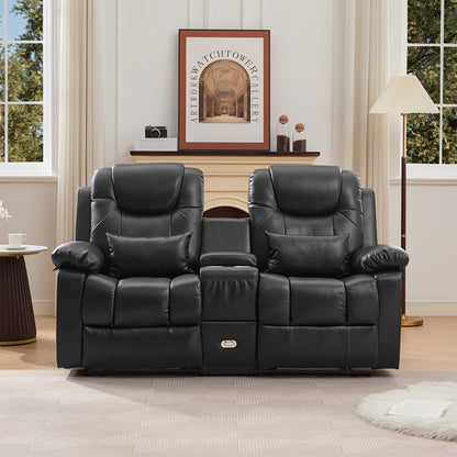 63" Brown Faux Leather Recliner Sofa with Console, Cup Holders, Lumbar Pillow & Storage Pocket - Contemporary Metal Frame Office Chair for Home or Office Use