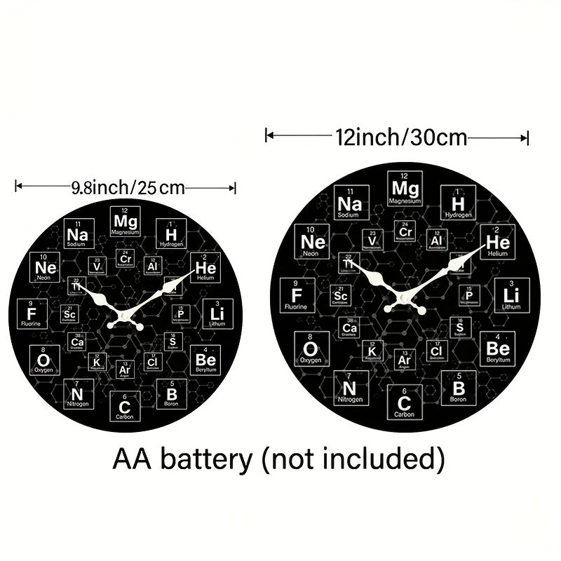 1pc Round Clock, Periodic Table Chemical Symbol Wall Clock, Silent Quartz Round Wooden Clock, Suitable for Bedroom Living Room Office Kitchen Bathroom, Battery Powered (Battery Not Included)