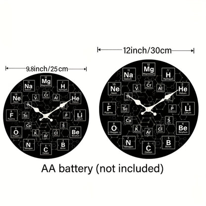 1pc Round Clock, Periodic Table Chemical Symbol Wall Clock, Silent Quartz Round Wooden Clock, Suitable for Bedroom Living Room Office Kitchen Bathroom, Battery Powered (Battery Not Included)