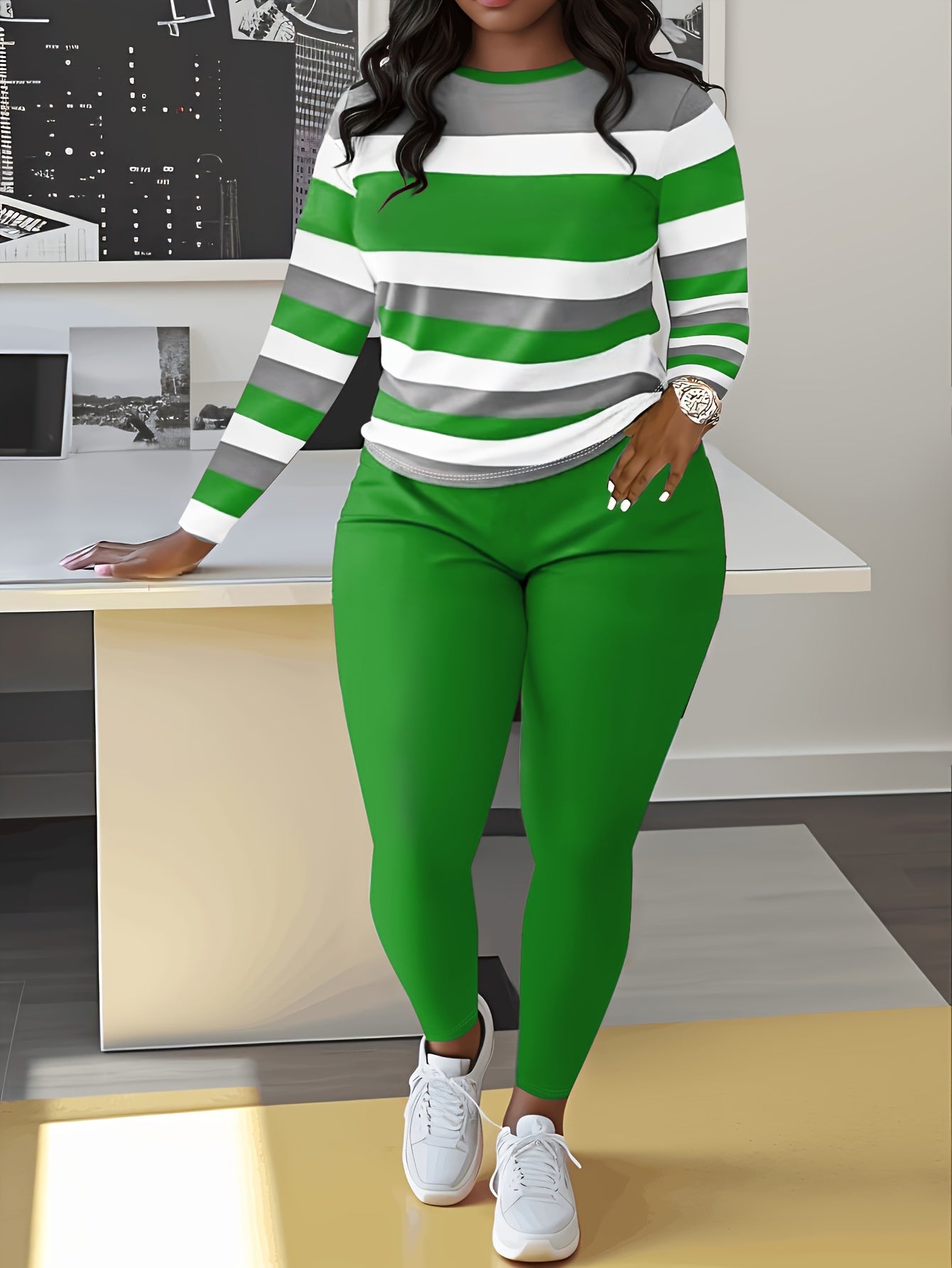 Smct01 Casual Long Sleeve Set with Striped Custom Print