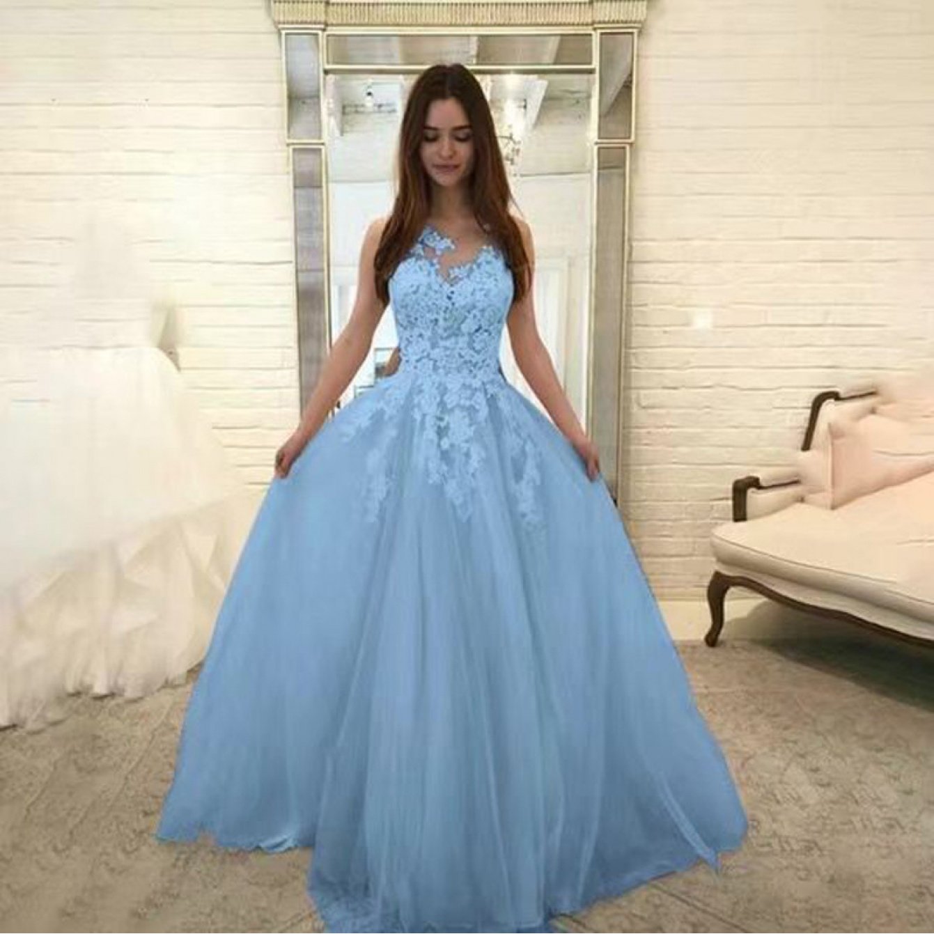 2026 New Wedding Dress | Sexy Lace, Three-Color, Midi Length, Lantern Sleeve, Crew Neck, Elegant Style