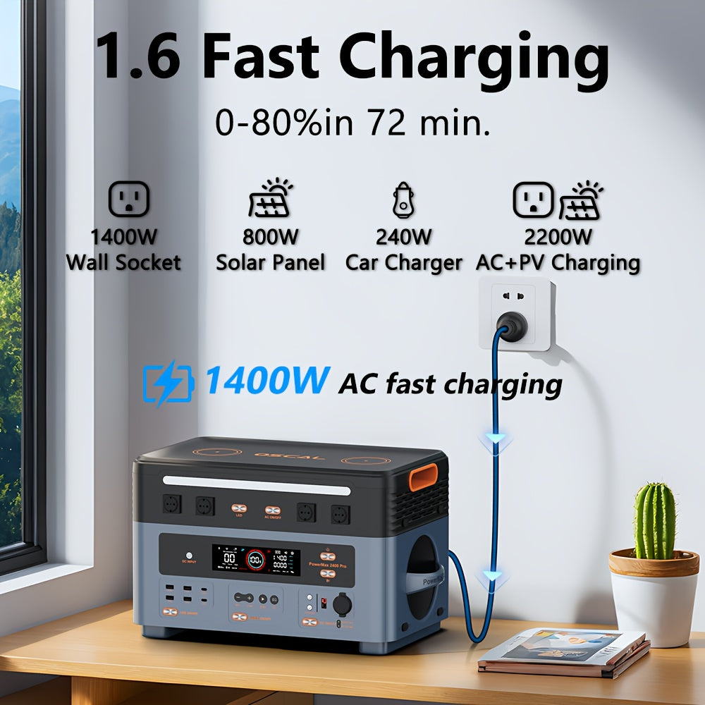 OSCAL PowerMax 2400W Solar Power Station with 4x100W+30W Solar Panels - Portable Generator, //Car Outlets,, Lithium - for RV, Camping, Backup Power, Heavy-Duty Outdoor Use (Pure Sine Wave Compatible)