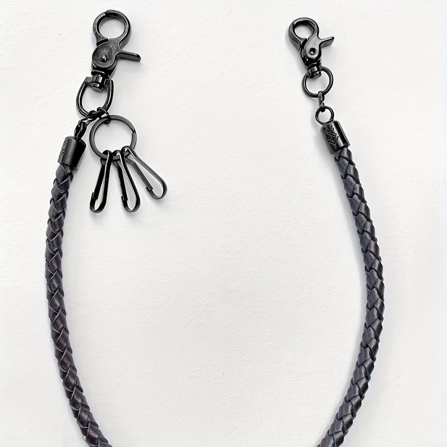Retro Punk Jeans Waist Chain Braided Faux Leather Key Chain with Lobster Buckle Key Ring for Men, Funky Motorcycle Riding Accessories, Perfect for Halloween, Christmas, Easter Gifts