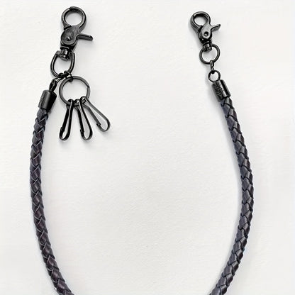 Retro Punk Jeans Waist Chain Braided Faux Leather Key Chain with Lobster Buckle Key Ring for Men, Funky Motorcycle Riding Accessories, Perfect for Halloween, Christmas, Easter Gifts