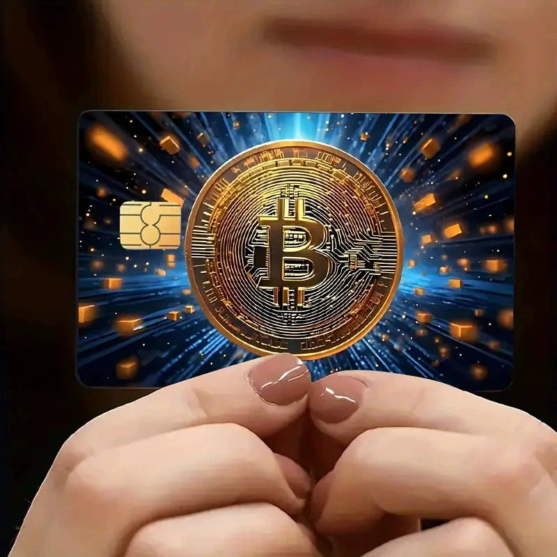 5pcs Set 2025 New Bitcoin Credit Card Skins - Holographic Gloss PVC/Scratch-Resistant Stickers with Bitcoin Logo & Emblem, Permanent Adhesive Removal (No Residue) for Crypto Cards, Collectible for DFeva Enthusiasts