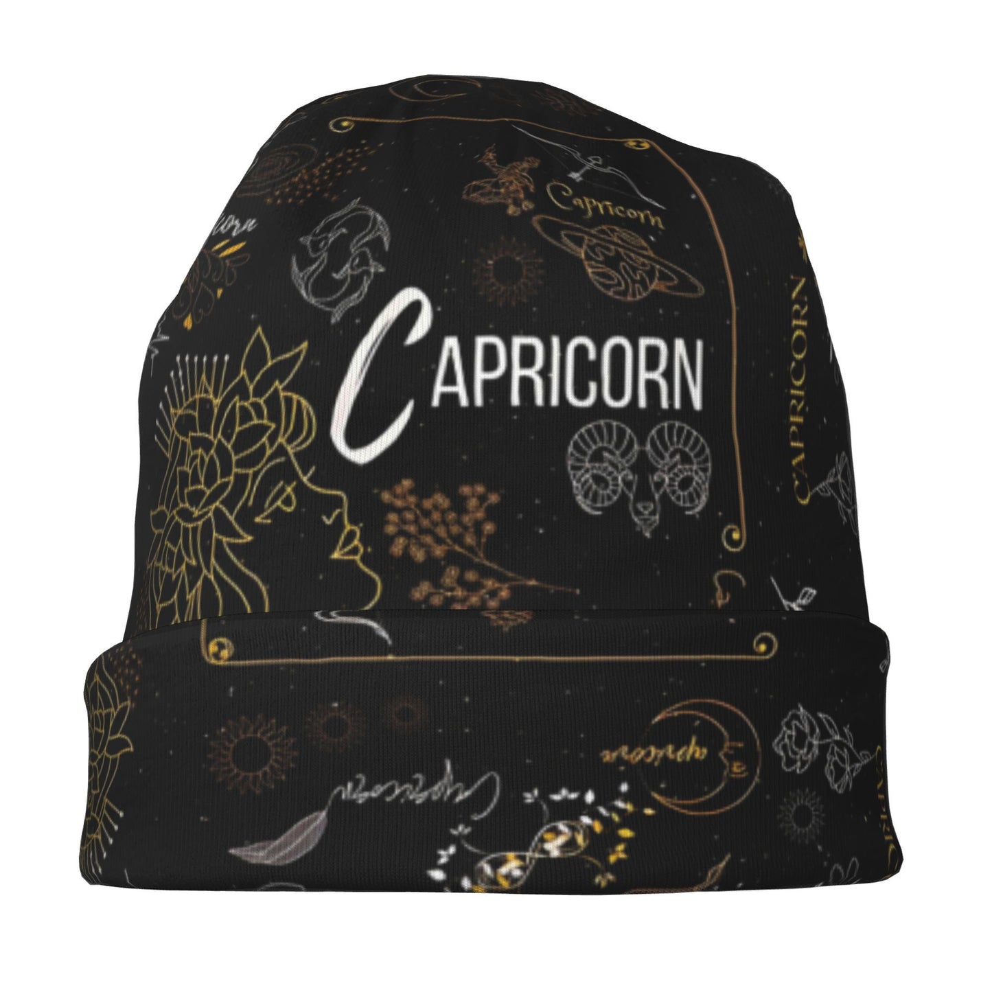Capricorn Zodiac Beanie Hat - Astrology-Themed Unisex with Goat Symbol, Capricorn Dates (Dec 22-Jan 20), Soft Black & Golden Horoscope Gift for &, Birth Chart