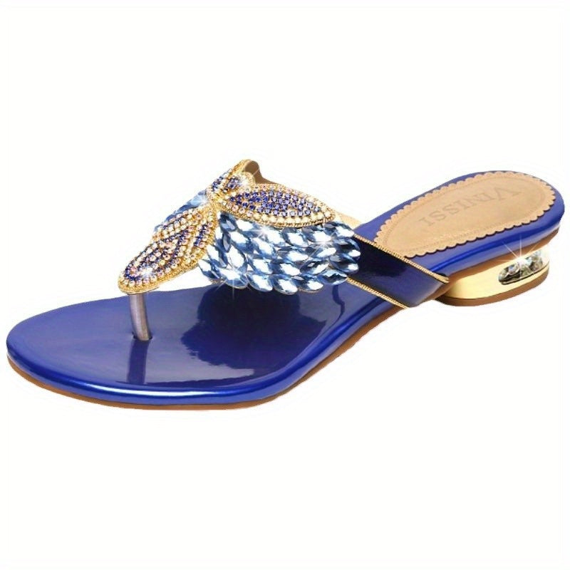 Women'S Rhinestone-Embellished Flip-Flops - Bohemian Summer Beach Sandals with Adjustable Straps, Open-Toe Design & Cushioned Insole, Lightweight PVC/ Rubber for Outdoor Vacation & Casual Wear, Beach Shoes, Vacation Footwear,