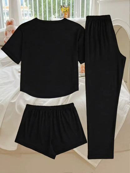 3pcs Women's Pajama Set - Faith Prayer Theme Sleepwear with Verse Print (Prayer Changes Things), Short Sleeve T-Shirt, Shorts & Lounge Pants - Breathable Pajamas for Bedtime, Church & Casual Attire - Machine Washable