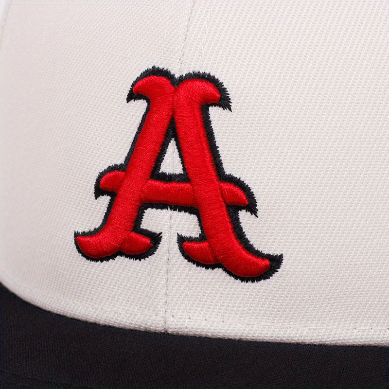 [Lightweight Design] Stylish Snapback Caps with Red 'A' Emblem & Flame Motif - Sporty Design, Trendy Appeal, Polyester Material, Black & White Color Scheme, Casual Headwear | Trendy Snapback | Durable Headgear