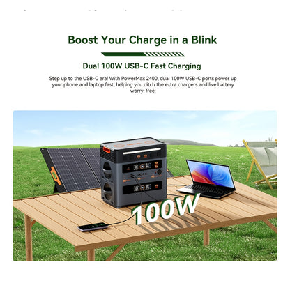 OSCAL 1872Wh Solar Generator 2400W(4800W Peak) LiFePO4 Portable Power Station PowerMax 2400 Full Charging, APP Control Battery Backup For Home, Camping & RVs With Solar Charger