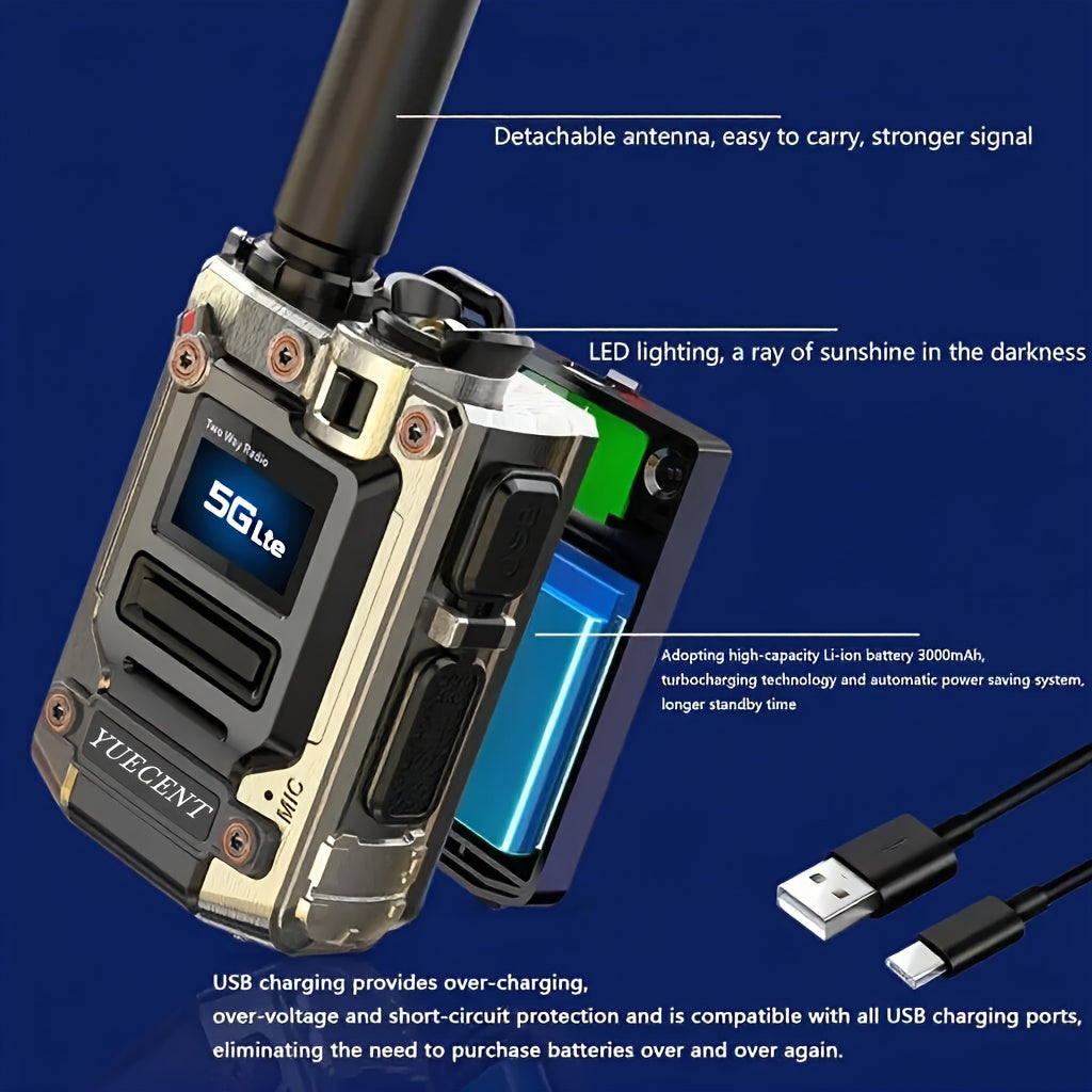 YUECENT Global Walkie-Talkie - supports mobile phone intercom, one-click group calling on mobile phone, fast and convenient, 4G PTT PoC, unlimited range, nationwide long-distance two-way radio, suitable for hunting, outdoor c