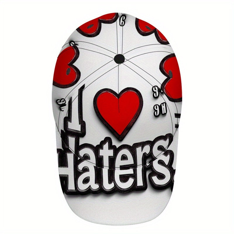 1pc I Love Haters Bold Text Print Baseball Cap | Lightweight Duckbill Hat with Adjustable Strap, Red Accent Design, Comfortable Fit for Men & Women, Casual Headwear | Trendy Duckbill Hat | Durable Headgear
