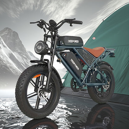 Deepower Electric Bike QS7 740W 48V 20AH/35AH/60AH 20 Inch Fat Tire Adult Electric Bike 80 Miles Range Mountain Cross Country Dual Battery Electric Bike