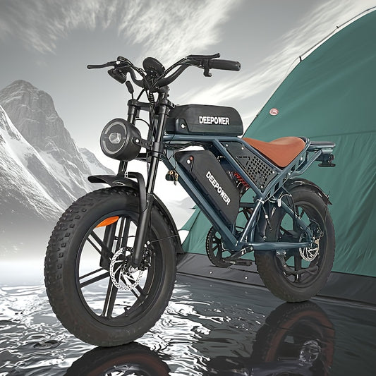 Deepower Electric Bike QS7 740W 48V 20AH/35AH/60AH 20 Inch Fat Tire Adult Electric Bike 80 Miles Range Mountain Cross Country Dual Battery Electric Bike
