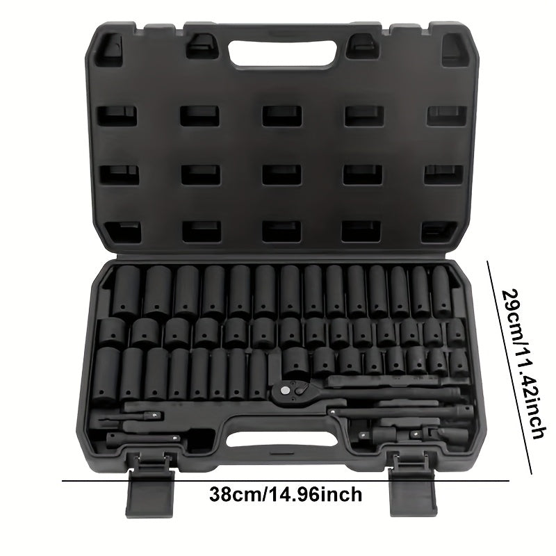 43/50pcs, 3/8-inch Drive Impact Socket Set, 6-point Standard Metric (8-22mm) & SAE (5/16-3/4 Inches), CR-V Steel Sockets With Adapter And Ratchet Handle, Exquisite Gift