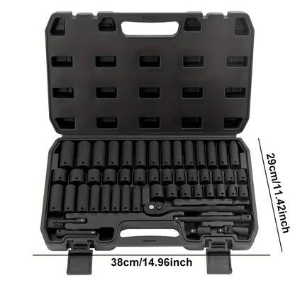 43/50pcs, 3/8-inch Drive Impact Socket Set, 6-point Standard Metric (8-22mm) & SAE (5/16-3/4 Inches), CR-V Steel Sockets With Adapter And Ratchet Handle, Exquisite Gift