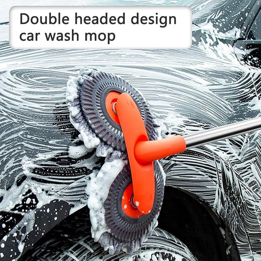[Car Wash Brush] Retractable Double Head Car Wash Brush 360° Rotating Long Handle Car Cleaning Kit Brush Chenille Microfiber Car Wash Mop Not Hurt Paint Scratch Free, Vehicle Maintenance, Auto Detailing, Ergonomic Grip, Comp