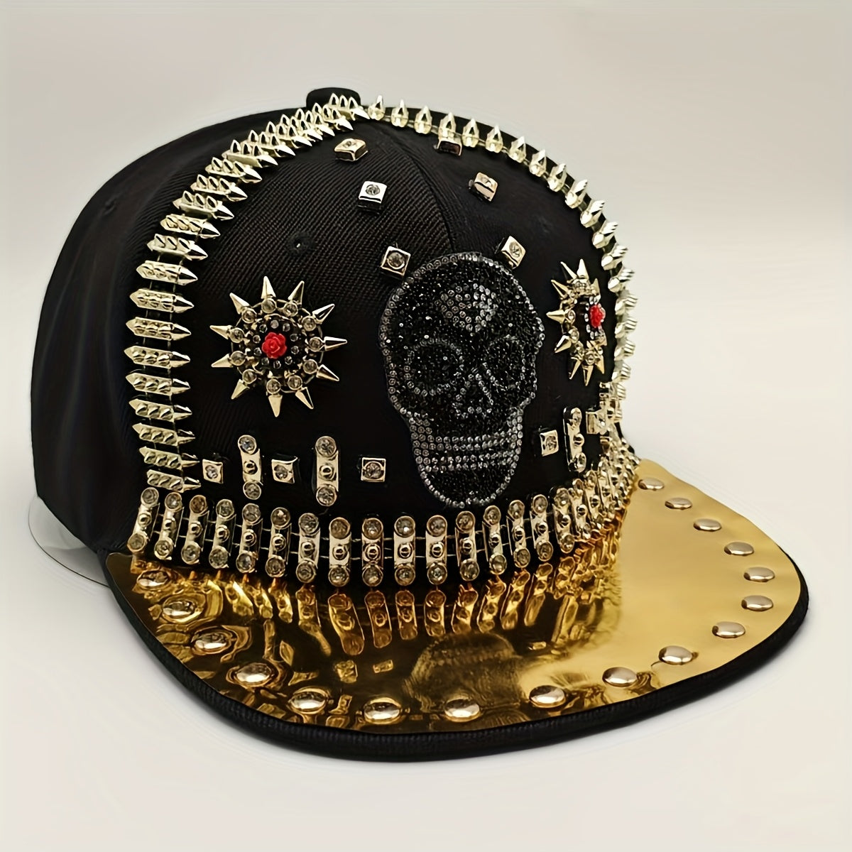 1pc Shiny Rhinestone Skull Baseball Cap Adjustable Breathable Hip-Hop Party Hat Outdoor Cool Fashion Sun Hat