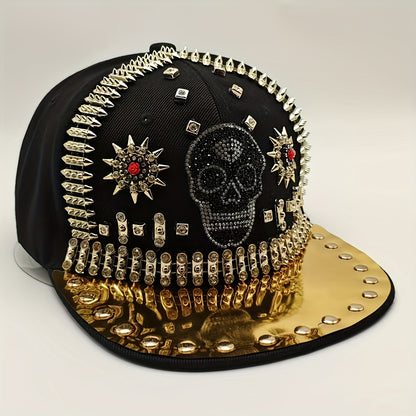 1pc Shiny Rhinestone Skull Baseball Cap Adjustable Breathable Hip-Hop Party Hat Outdoor Cool Fashion Sun Hat