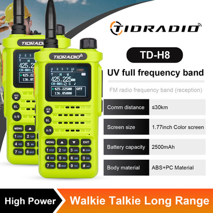 TIDRADIO TD-H8 2nd Gen 10W High-Power Handheld Two-Way Radio - 2500mAh Long-Lasting Battery, UHF Frequency 136-174MHz, 5000 Channels with Repeater List, FM Radio & Compatible, -Powered for Ham/GMRS/Radio Use, Durable Walkie T