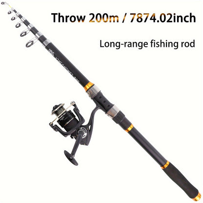 Telescopic Portable Sea Fishing Rod Set with 4000 Reel - 82.68inch/94.49inch/106.3inch/118.11inch/141.73inch, Carbon Fiber, Medium Light Power, Ambidextrous, Medium Fast Action, Uncharged, for Offshore Fishing, Outdoor Fishin