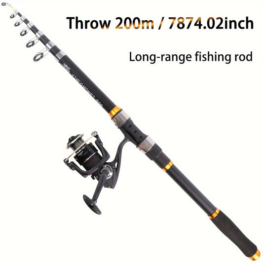 Telescopic Portable Sea Fishing Rod Set with 4000 Reel - 82.68inch/94.49inch/106.3inch/118.11inch/141.73inch, Carbon Fiber, Medium Light Power, Ambidextrous, Medium Fast Action, Uncharged, for Offshore Fishing, Outdoor Fishin