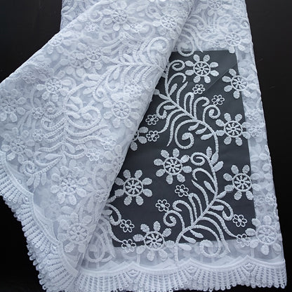 1pc 5yards White African Lace Fabric 2026 New Design French Mesh Embroidered Lace Fabric for Wedding Dresses 4484