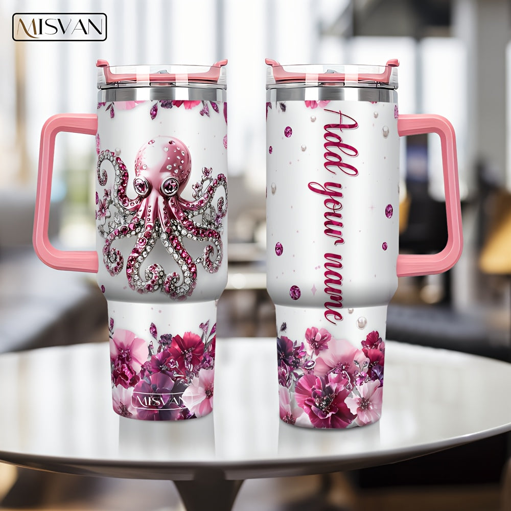 1pc Customized Name Stainless Steel Tumbler | 20oz/22oz/40oz Insulated Water with Lid, Reusable, Round Shape, 304 Stainless Steel, Ideal for Easter, Thanksgiving, Father'S Day, Mother'S Day, Graduation, White Diamond Butterfl
