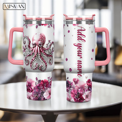 1pc Customized Name Stainless Steel Tumbler | 20oz/22oz/40oz Insulated Water with Lid, Reusable, Round Shape, 304 Stainless Steel, Ideal for Easter, Thanksgiving, Father'S Day, Mother'S Day, Graduation, White Diamond Butterfl