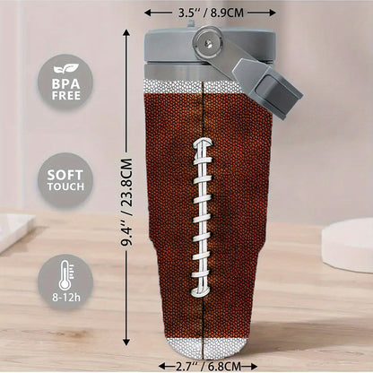 30oz Football Texture Stainless Steel Tumbler, Double Wall Vacuum Insulated Travel Mug, Spill Proof Lid, Perfect Gift for Dad, Mom, Ideal for Christmas, Thanksgiving, Valentine's, Mother's, Father'S Day, Gift for birthday, Co