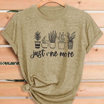 Women'S Green Plant Print T-Shirt with "Just One More" Slogan & Cactus/Succulent Design - Breathable Round Neck Casual Streetwear Top for Gym, Casual Attire, All-Season Comfort - Funny Botanical Graphic Tee for Plant Lovers,