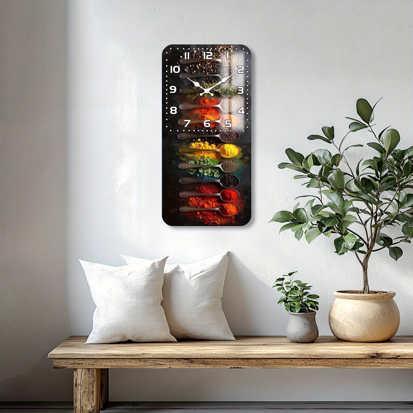 1pc Fantasy Round Wall Clock, Spice Kitchen Decorative Clock, Wooden Wall Clock, Suitable for Kitchen, Living Room, Bedroom Decoration, Ideal Birthday, Thanksgiving, New Year Gift, AA Battery Powered