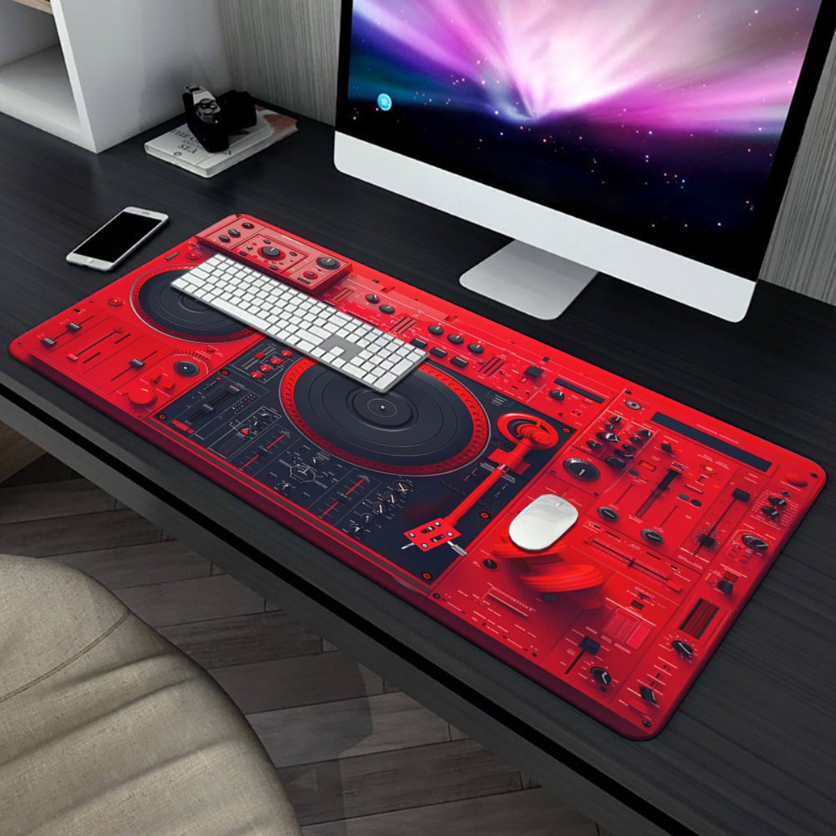 1pc Red DJ Controller Pad with Non-Slip Rubber Base - Large XXL Gaming & Office Mouse Pad, Multi-Functional Design for DJs, Musicians, and Computer Users, Vibrant Desk Decor for Music Lovers, Musician Gear | Vibrant Desk Deco