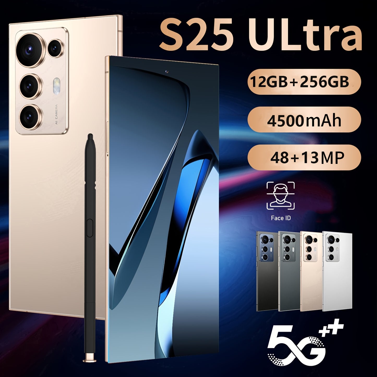 S25 Ultra New Android Smartphone 5G Unlocked Version, 6.8-inch HD Display / 4500mAh Long-Lasting Battery / Built-in Stylus Pen / Front and Rear HD Cameras / Dual SIM Dual Standby / Accessory Bundle: Headphones, Phone Case, Da