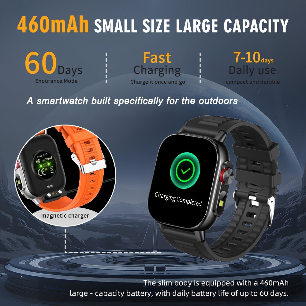 New 2.01-Inch Large Screen GPS Smartwatch with Precise Tracking, Route Display, Wireless Calls, Message Alerts, LED Flashlight, High-Quality Design, 100+ Sports Modes, Compass, Barometer, 460mAh Battery, IP68 Waterproof – E