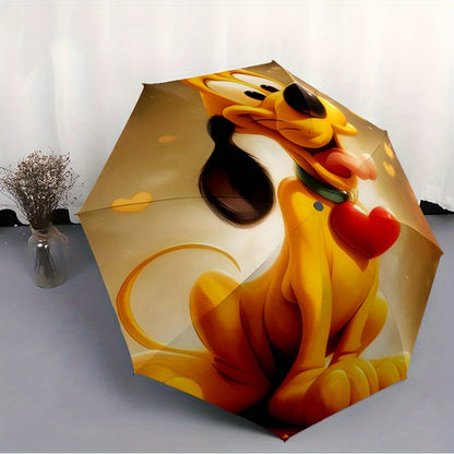 Pluto Automatic Open/Close Umbrella with One-Touch Button, Compact Folding Design - Portable Travel Umbrella with Strong 8-Rib Construction, Cute Pluto & Heart, Ideal Gift for Fans, Women & Pet Lovers - Everyday Carry Umbrell