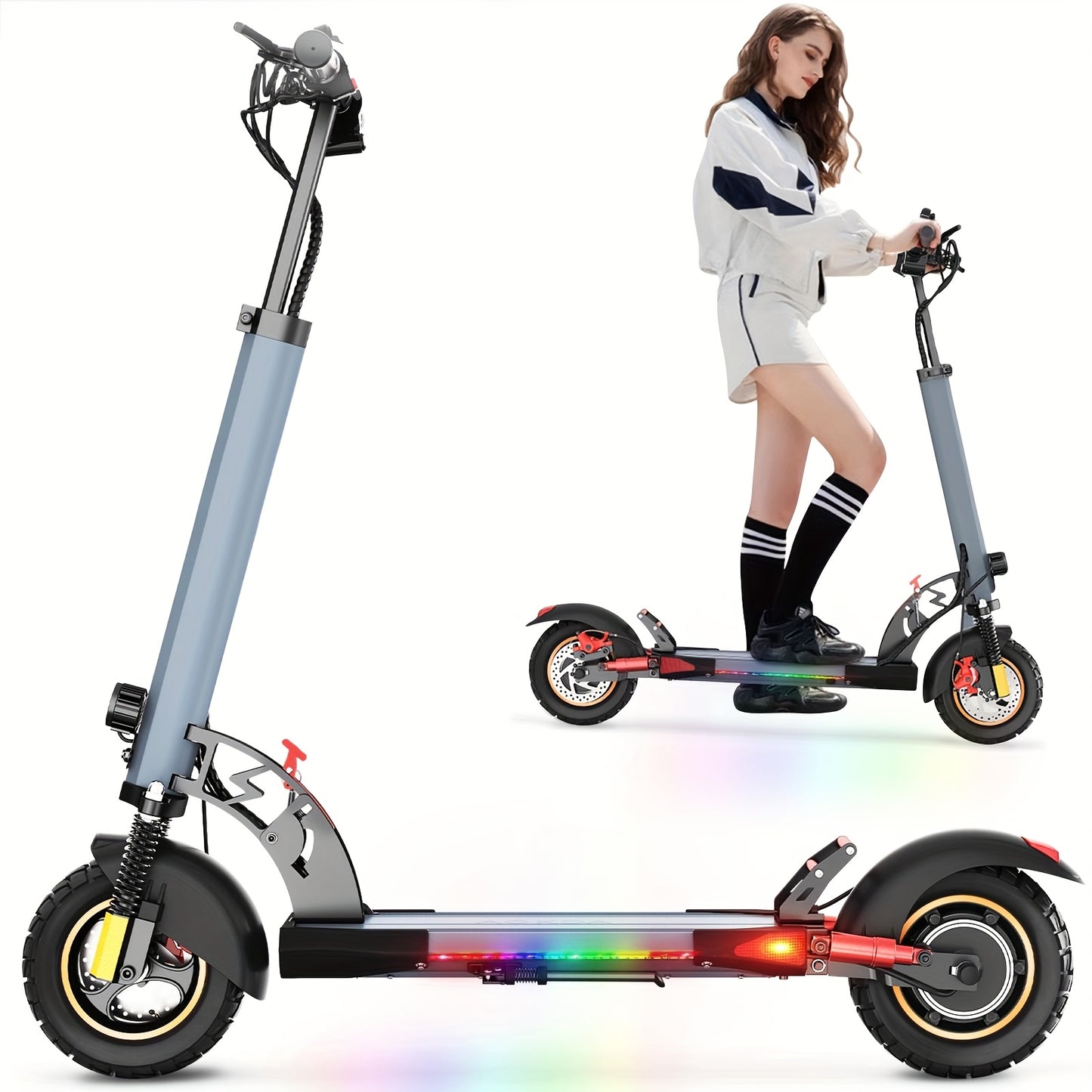 Electric Scooter 10"Off-Road Tires, 700W Motor, 32Km/H Fast Electric Scooter, Up to 25-35Km Range Offroad Electric Scooter for Adults, Commuting, Foldable Electric Scooter Halloween, Christmas Gifts