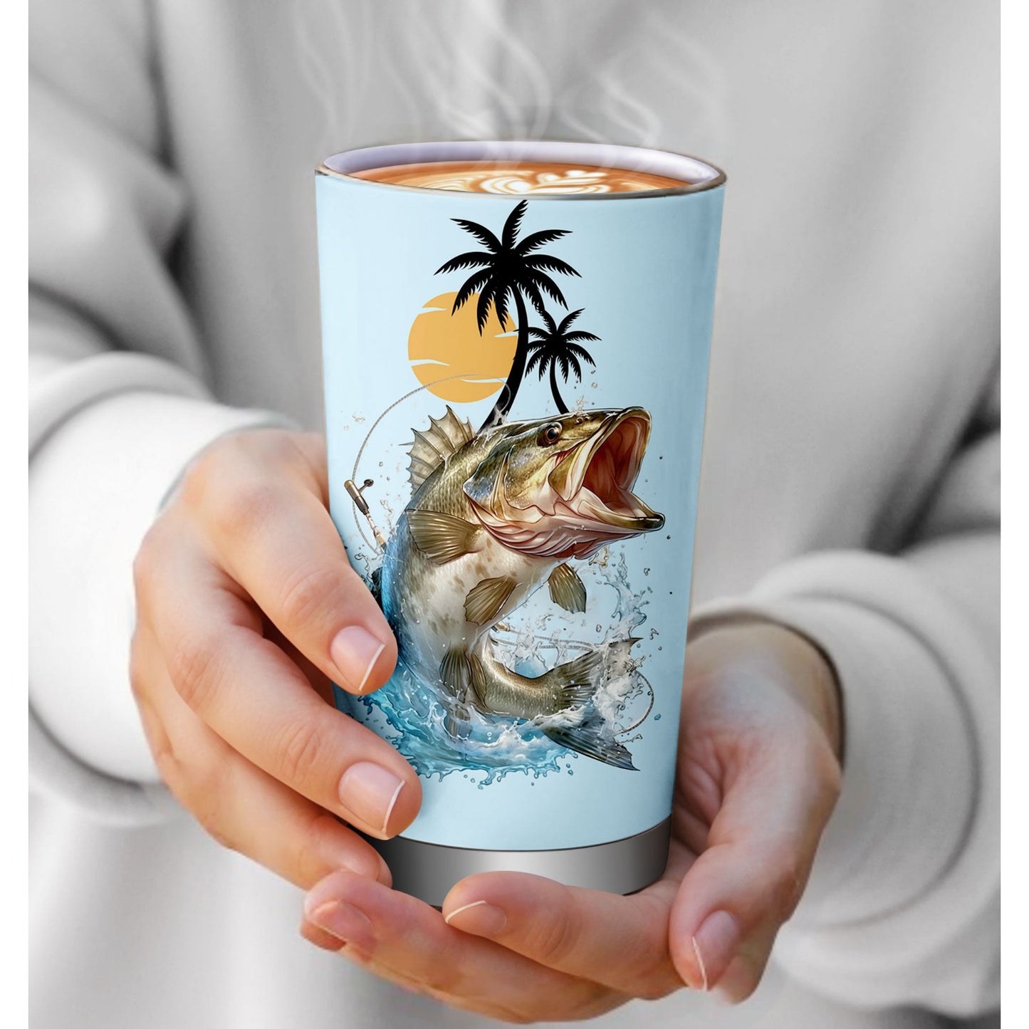 1pc 20oz Stainless Steel Insulated Fishing Tumbler with Cleaning Brush - Double-Wall Vacuum Insulation, Leakproof & -Slip Grip, BPA-Free Travel Mug with Fish Design & "Eat Sleep Fish Repeat" Slogan, Spill-Resistant Lid for Ho