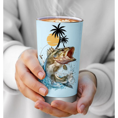 1pc 20oz Stainless Steel Insulated Fishing Tumbler with Cleaning Brush - Double-Wall Vacuum Insulation, Leakproof & -Slip Grip, BPA-Free Travel Mug with Fish Design & "Eat Sleep Fish Repeat" Slogan, Spill-Resistant Lid for Ho