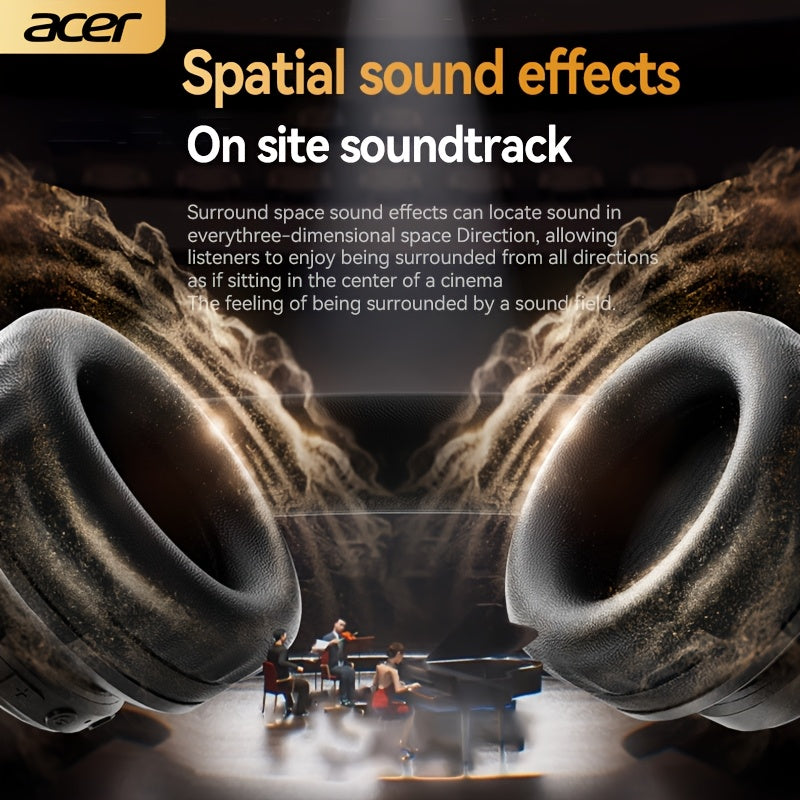 [Hi-Fi Acer Headphones] Acer OHR559 Over-Ear Headphones | Hi-Fi Heavy Bass, 60h Ultra-Long Battery Life, Wireless & Wired Dual Mode, Low-Latency Gaming, Extra-Large Diaphragm, Comfortable Fit