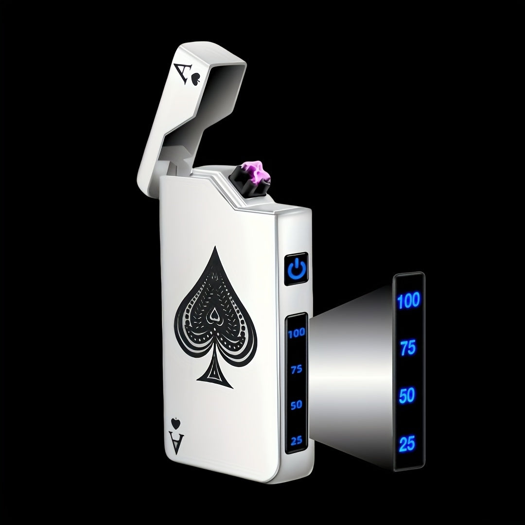 Windproof Dual Arc Lighter, USB C Electric Lighter, Rechargeable USB Lighter, Designed by Parker, Featuring a Spade A Pattern, Wind-Resistant, Suitable for Candles, Incense Sticks, Outdoor Camping, Hiking, a Gift for Men