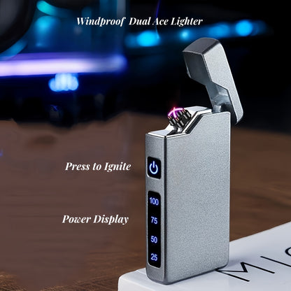 Windproof Dual Arc Lighter, USB C Electric Lighter, Rechargeable USB Lighter, Designed by Parker, Featuring a Spade A Pattern, Wind-Resistant, Suitable for Candles, Incense Sticks, Outdoor Camping, Hiking, a Gift for Men
